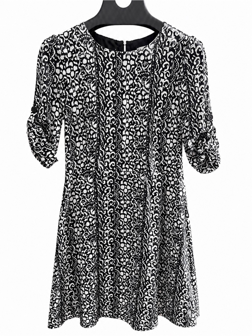 DKNY Size 14 Black White Pattern Dress A-Line Career Chic Business Casual
